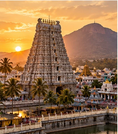 Temple gopuram at sunrise